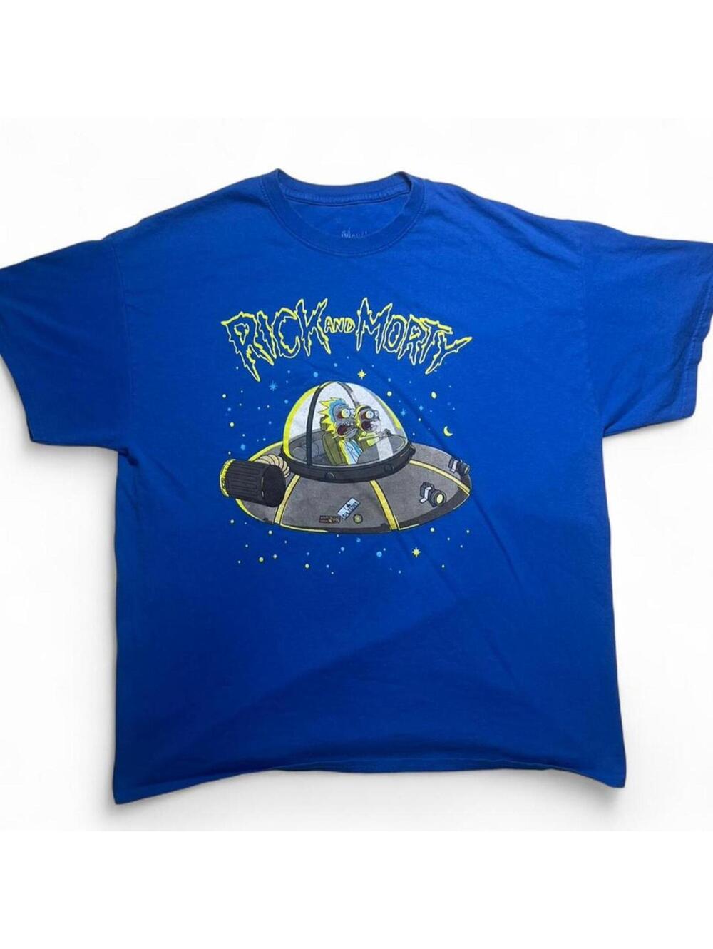 Rick and Morty Spaceship Graphic T-Shirt Mens XL Blue Adult Swim Sci-Fi Tee